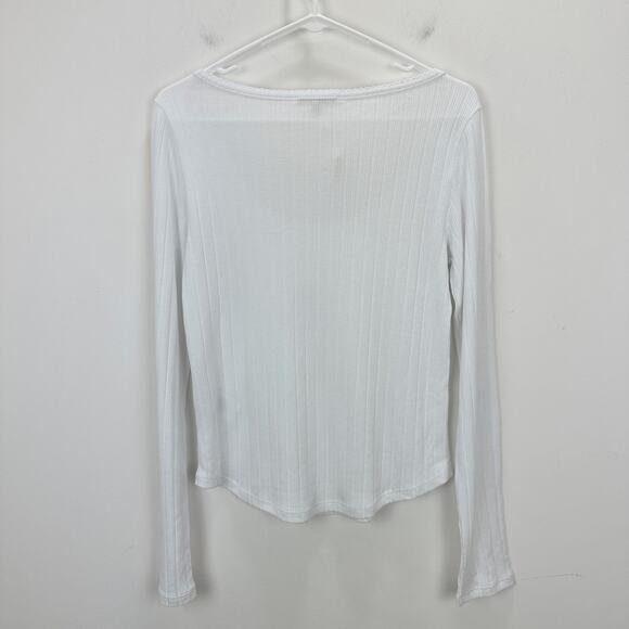 Madewell Pointelle Long Sleeve Scoopneck Tee Top White Stretch Knit Basics M NWT - Picture 9 of 13